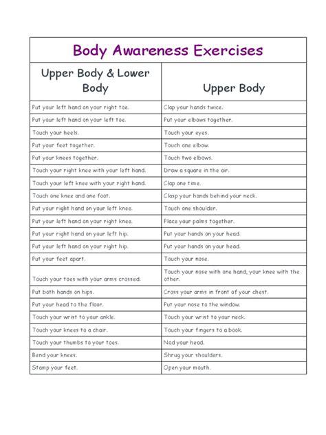 Body Awareness Exercises: Upper Body & Lower Body Upper Body | PDF