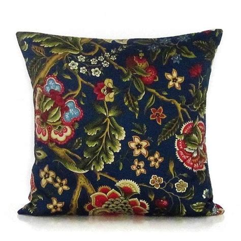 Navy Blue Floral Pillow Cover Botanical Decorative Throw