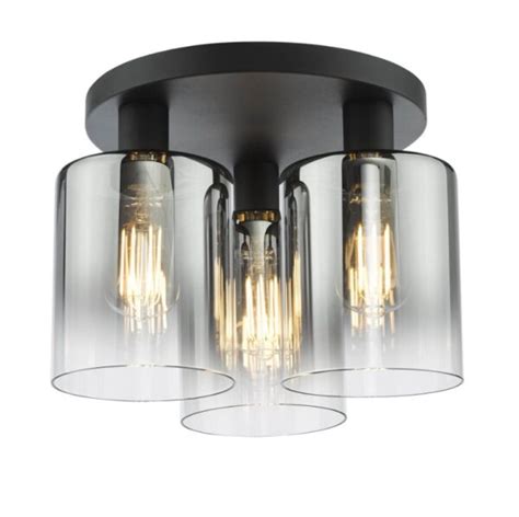 Savannah Lt Flush Matt Black Smoked Glass Castle Lighting