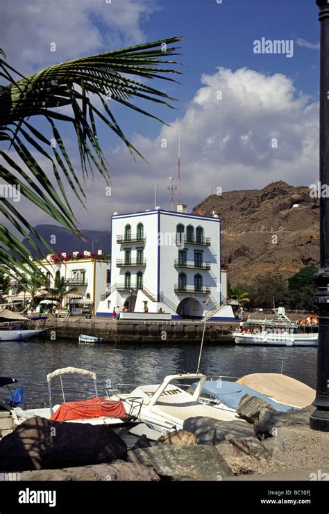 Puerto De Mogan Harbour With Moored Boats Puerto De Mogan Gran Canaria