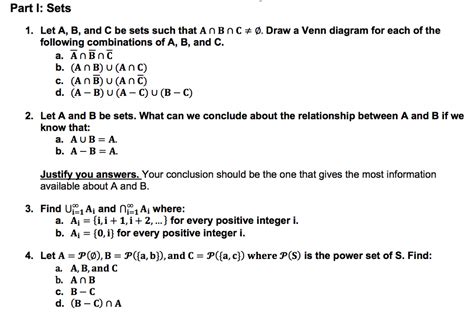 Solved Part I Sets Let A B And C Be Sets Such That A N Chegg