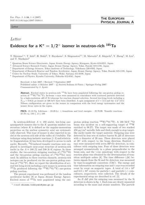 PDF Evidence for a Kπ 1 2 isomer in neutron rich 185Ta