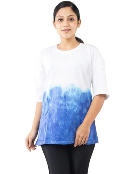 Buy Lappen Fashion Women Dark Blue White Tie And Dye Pure Cotton Round