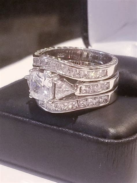 4 Ct Princess Cut Engagement Ring Double Band Wedding Ring Set Diamond Simulated 925 Sterling