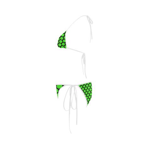 Green On Black Pokadots Custom Bikini Swimsuit ID D