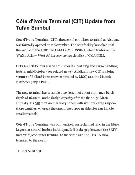 C Te Divoire Terminal Cit Update From Tufan Sumbul By Tufan Sumbul