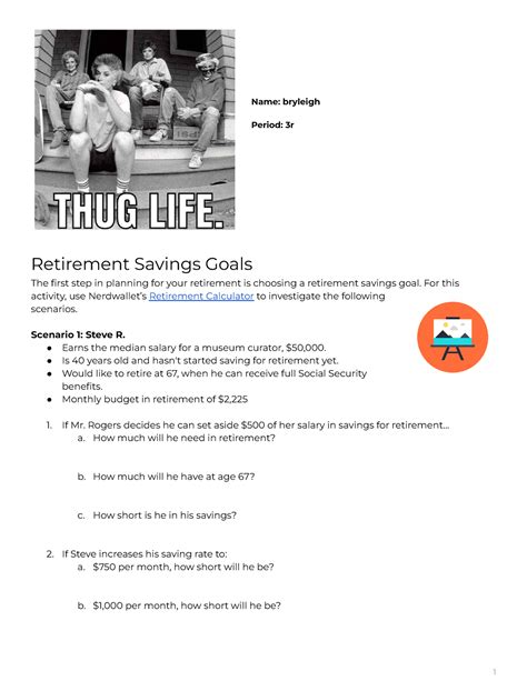 Copy of 3rd Period Retirement Savings Goals - Retirement Savings Goals ...