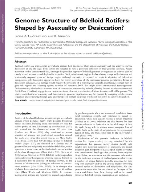 Pdf Genome Structure Of Bdelloid Rotifers Shaped By Asexuality Or