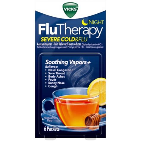 Vicks Night Flutherapy Severe Cold Flu Honey Lemon Flavor Hot Drink