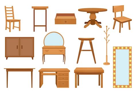 Premium Vector Wooden Furniture Interior Set Vector Illustration