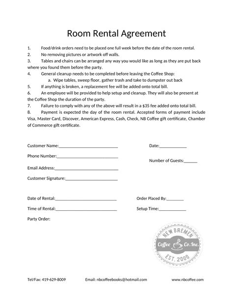 Free Printable Room Rental Agreement Templates Word Excel Form