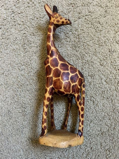 Giraffe Hand Carved African Wood Art Wooden Figurine Statue 12 Ebay