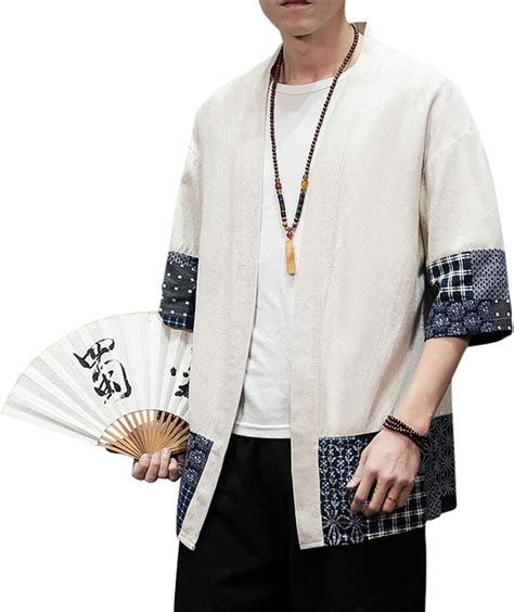 Prijouhe Men S Kimono Jackets Cardigan Lightweight Casual Cotton Blends Linen Seven Sleeves Open