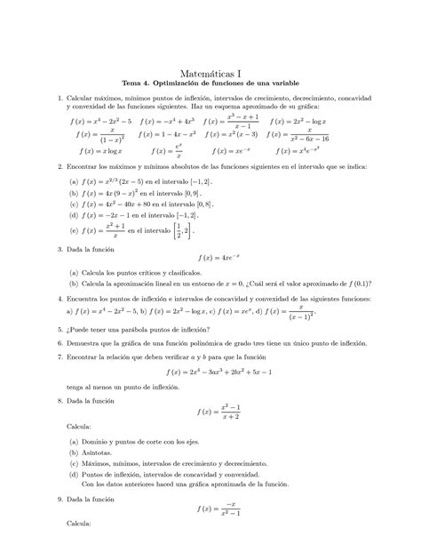 Tema Ejerc Mates Matem Ticas I Tema Optimizaci N De Funciones