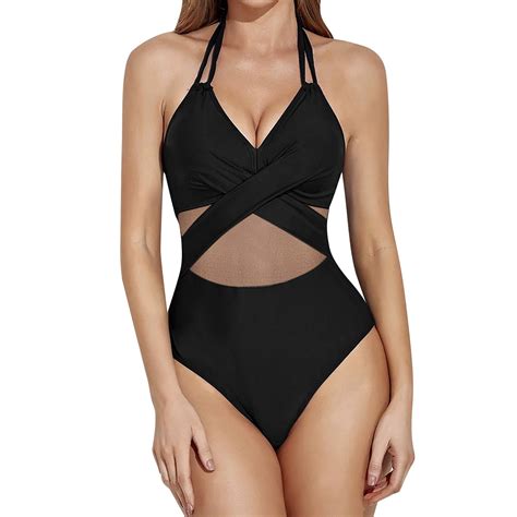 Ykohkofe One Piece Swimsuit Women Mesh Crisscross Cutout Bathing Suit