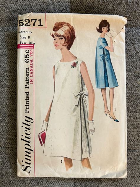 Vintage 1963 Simplicity Sewing Pattern 5271 Maternity One Piece Dress Size 9 Bust 305 Inverted