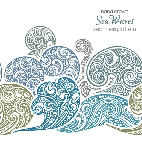 Seamless Border Pattern With Hand Drawn Doodle Sea Waves Stock Vector