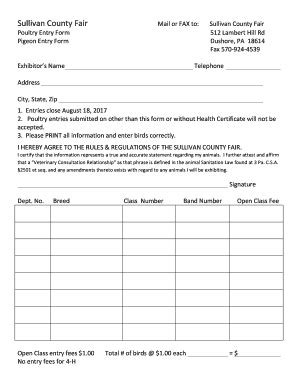 Fillable Online Fair Poultry Entry Form Fax Email Print Pdffiller