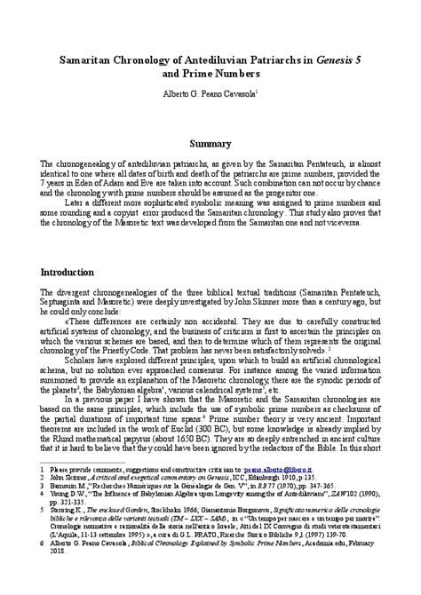 (PDF) Samaritan Chronology of Antediluvian Patriarchs in Genesis 5 and Prime Numbers