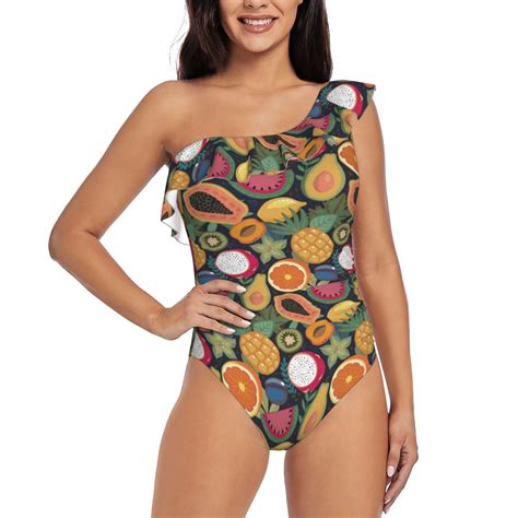 Pofeuu Tropical Fruits Print Women's One Piece Swimsuits One Shoulder