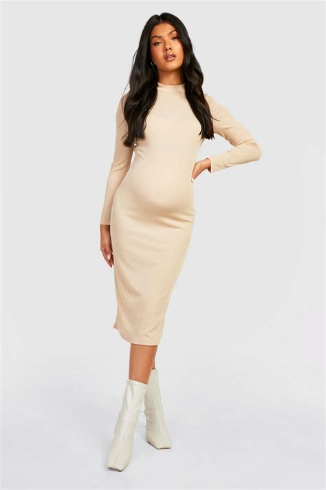 Maternity Funnel Neck Midi Dress Boohoo Uk