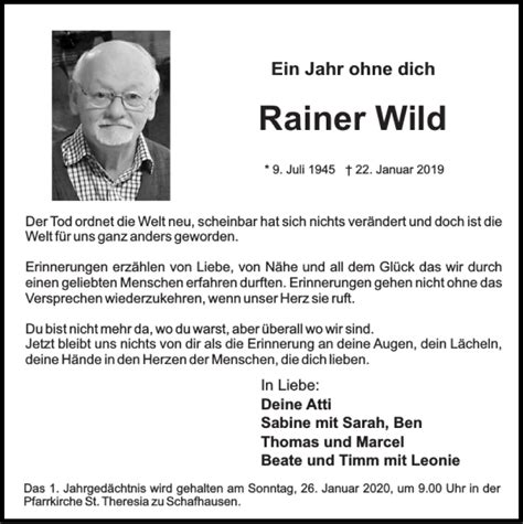 Traueranzeigen Von Rainer Wild Aachen Gedenkt