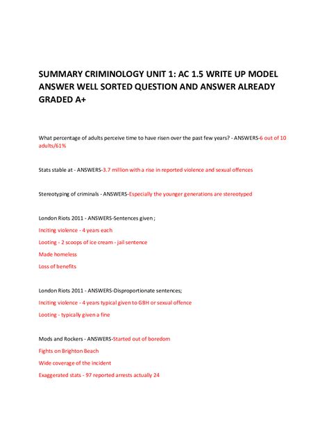 Summary Criminology Wjec Unit Crime Scene To Courtroom Notes All Ac S