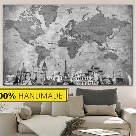 Large Vintage World Map Large World Map Brown World Map Map of the ...