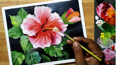 How To Draw Hibiscus Flower With Acrylic Color Easy Acrylic Painting