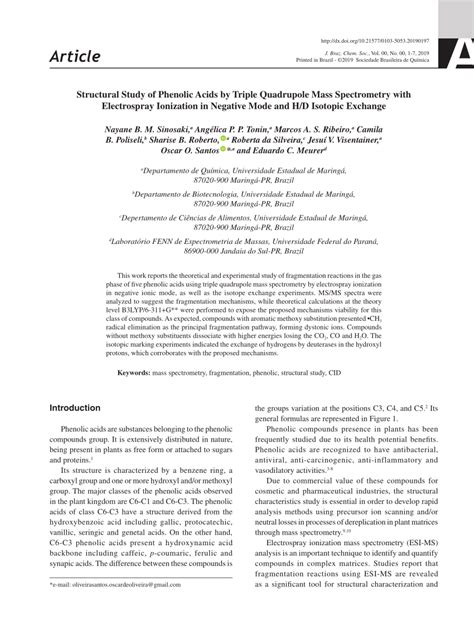 Pdf Structural Study Of Phenolic Acids By Triple Quadrupole Mass