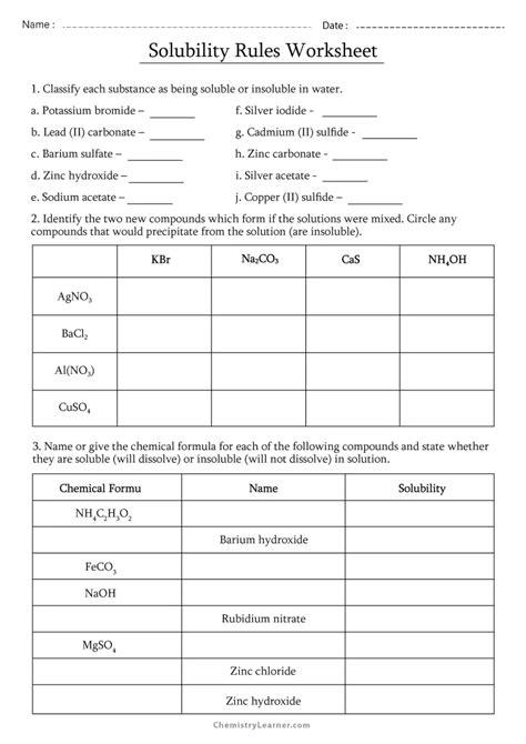 Free Printable Solubility Rules Worksheets Worksheets Library