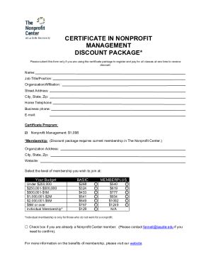 Fillable Online Nonprofit Management Certificate Package Fax Email