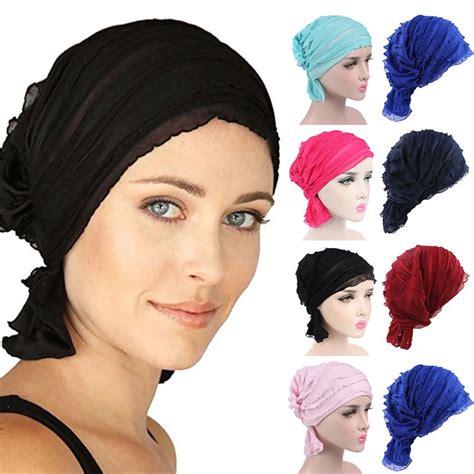 Summer Bandanas Women Chiffon Headband Ruffle Cancer Chemo Hats Beanie