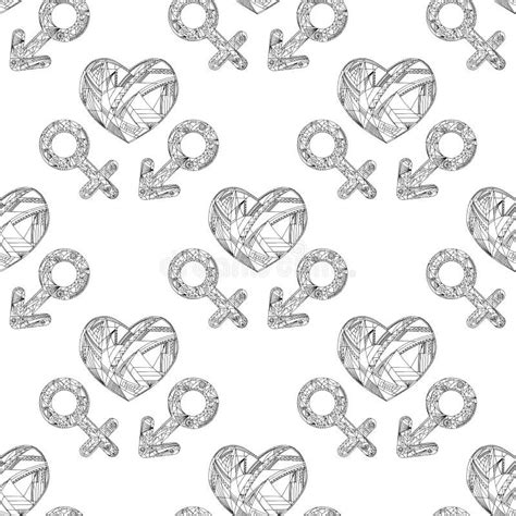 Vector Abstract Male And Female Gender Signs And Hearts Pattern Hand