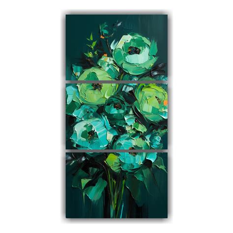 Cuadro Flores Verde Y Turquesa En Lienzo Decocuadros