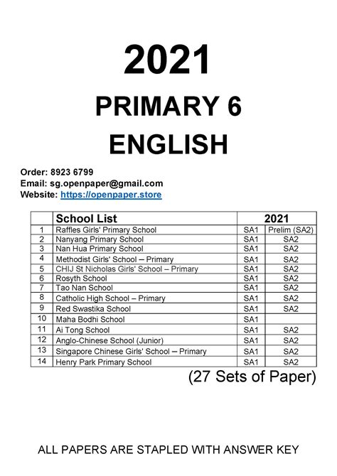 2021 Primary 6 - Singapore Top School Past Year Exam Paper | Open Paper