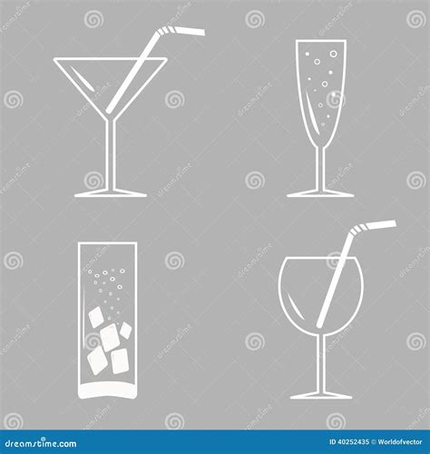 Glasses With Cocktails White Icon Set Stock Vector Illustration Of Party Relax 40252435