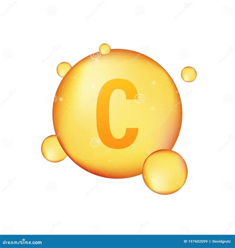 Vitamin C Gold Shining Icon Ascorbic Acid Stock Vector Illustration