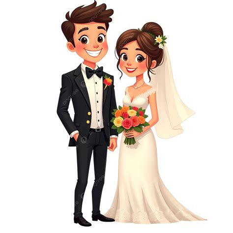 Groom And Bride Clipart Wedding Couple Cartoon Characters Standing ...