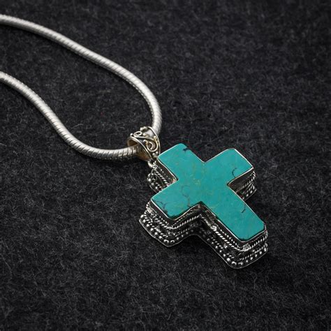 Natural Turquoise Pendant Cross Pendant Unique Pendant Etsy