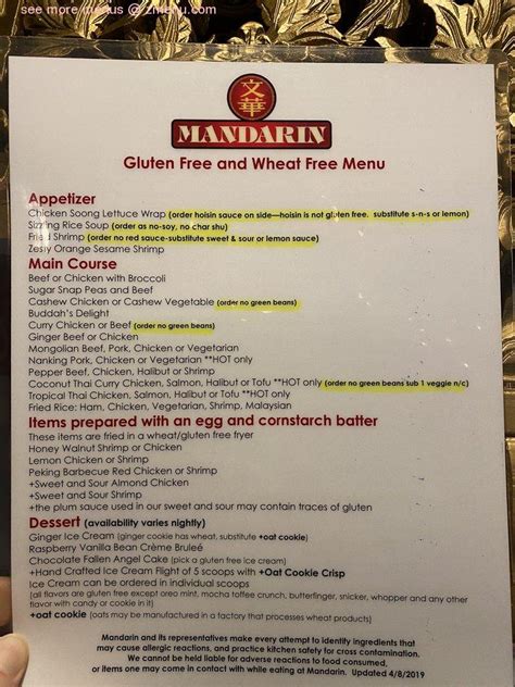 Menu at Mandarin restaurant, Bountiful