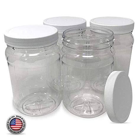 32 oz Clear Plastic Mason Jars With Ribbed Liner Screw On Lids, Wide ...