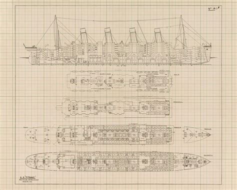 RMS Titanic Blueprint Drawing - Ship Blueprint, Ship Drawing, Titanic ...