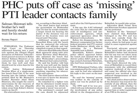 Dawn EPaper Feb 02 2024 PHC Puts Off Case As Missing PTI Leader