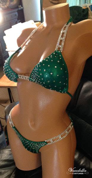 Green Bikini Competition Suit Rhinestone Connectors