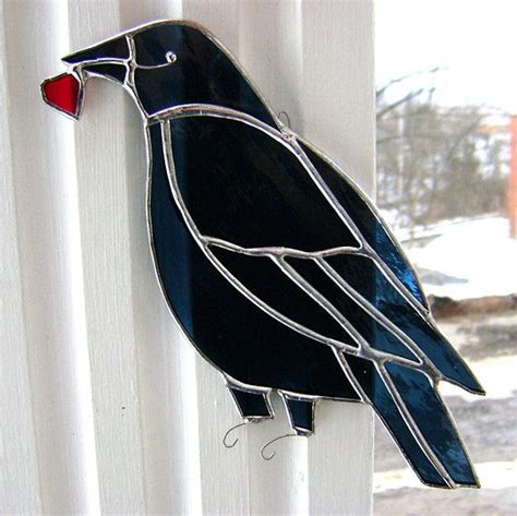 Crow Raven Stained Glass Christmas Sale Primitive Folkart Etsy Canada