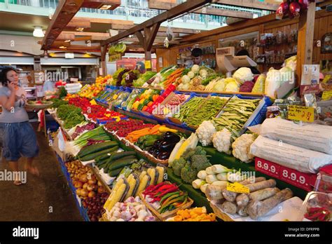 Fruit And Vegetables Stalls At The Indoor Market Kleinmarkt Halle