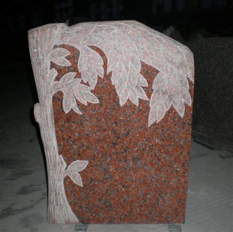 Maple Red Granite Natural Stone Carved Tree Headstone Gravestone Grave