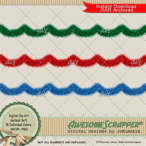 Garland Set1 Digital Clip Art by Awesomescrapper High Quality, 300 DPI Pngs, Set of 18 ...