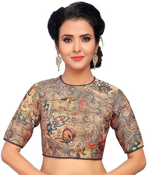 Multi Jewel Neck Designer Readymade Floral Printed Saree Etsy Readymade Blouse Blouses For